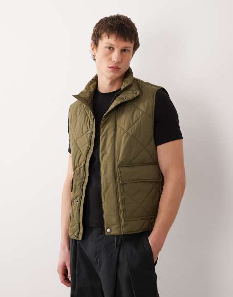 Mango – Wattierte Weste in Khaki mit Taschen vorne - view 1