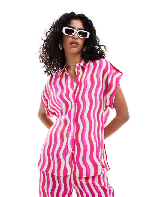 Mango wave stripe shirt in pink - part of a set