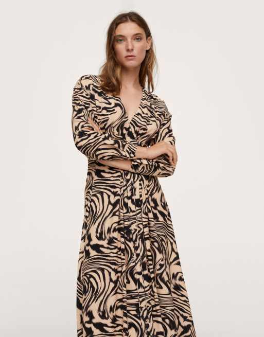 Mango wavey marble print midi dress in brown ASOS