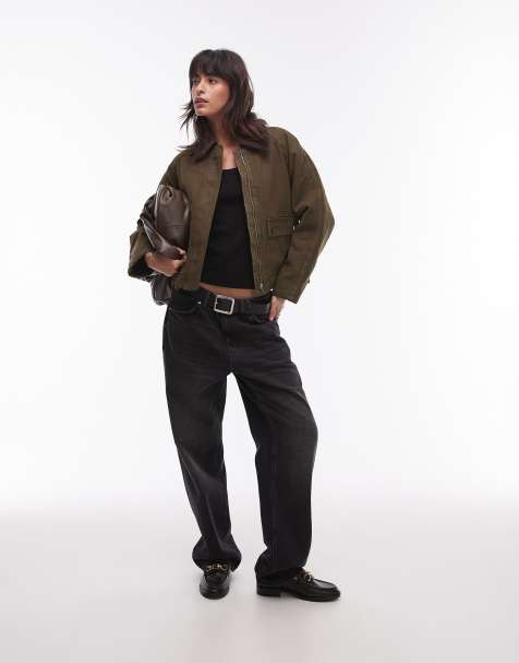 Mango wax collared jacket in green - view 1