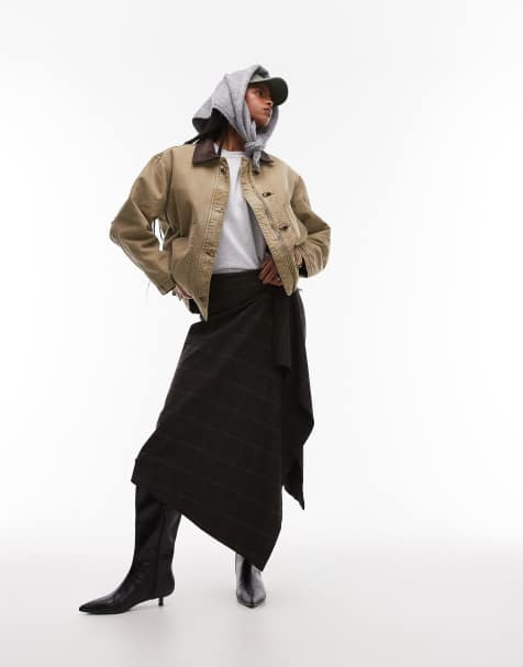 Mango wax contrast collar jacket in khaki - view 1