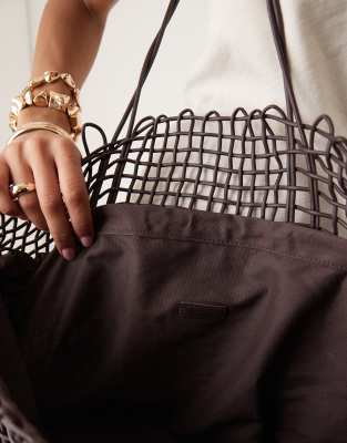 Mango Weave Detail Tote Bag With Drawstring Inner Lining