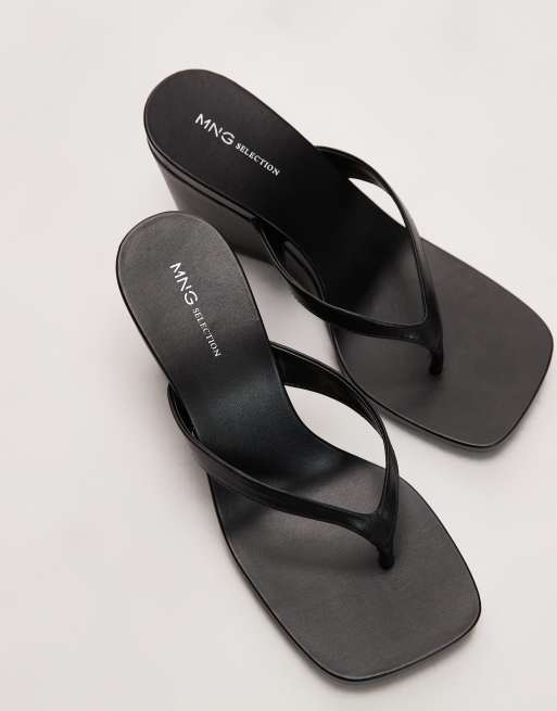 Mango wedge heel leather sandal in black