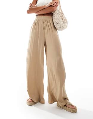 Mango - Weiche Hose in Beige mit weitem Bein-Neutral