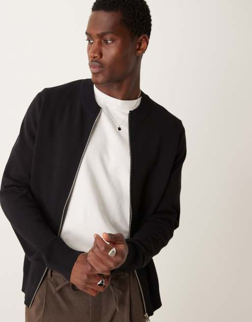 Mango – Weiche Jersey-Strickjacke in Schwarz mit Reißverschluss