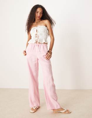 Mango - Weiche Leinen-Schlupfhose in Rosa