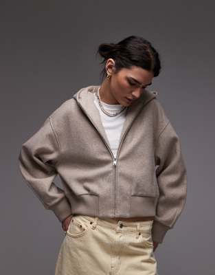 Mango - Weiche Oversize-Kapuzenjacke in Beige mit Reißverschluss-Neutral