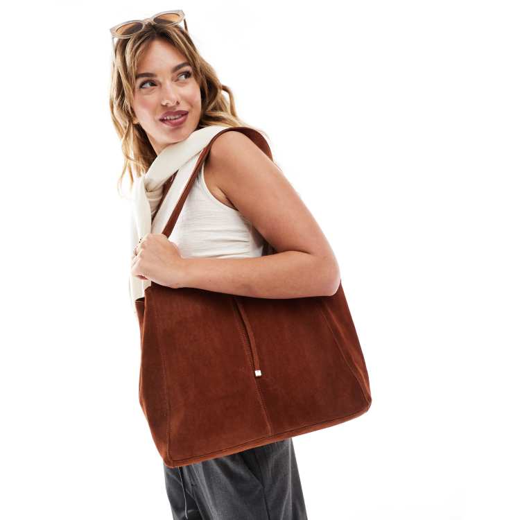 Mango – Weiche Tragetasche aus Wildleder in Dunkelrot | ASOS