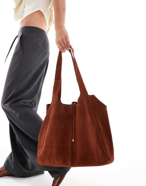 Mango – Weiche Tragetasche aus Wildleder in Dunkelrot | ASOS