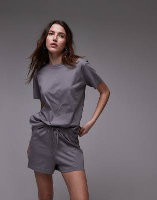 Mango - Weicher Baumwoll-Pyjama in Anthrazit, aus T-Shirt und Shorts-Grau