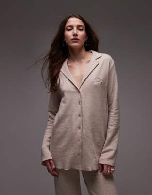 Mango - Weiches Pyjama-Hemd aus gebürsteter Baumwolle in Sand, Kombiteil-Neutral