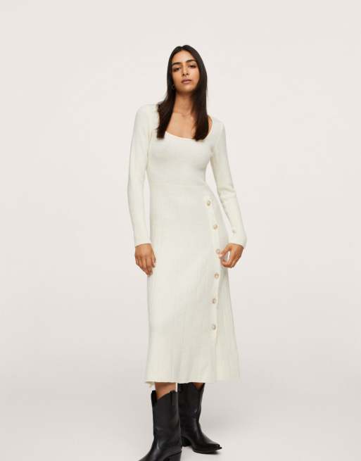 Mango – Weißes Midi-Strickkleid ASOS | Knopfleiste mit