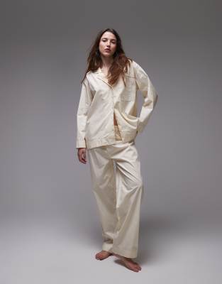 Mango - Weit geschnittene Pyjama-Hose aus Baumwolle in Buttermilchgelb, Kombiteil