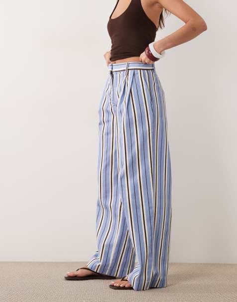 Mango – Weite Hose aus 100% Baumwolle in gestreiftem Blau - view 1