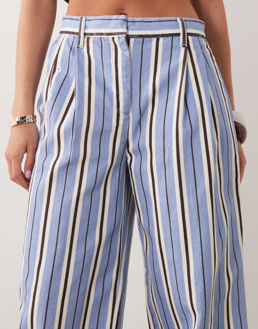 Mango – Weite Hose aus 100% Baumwolle in gestreiftem Blau, 3 von 5