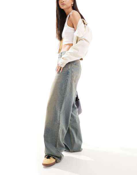 Mango – Weite Jeans in blauer Vintage-Waschung - view 1