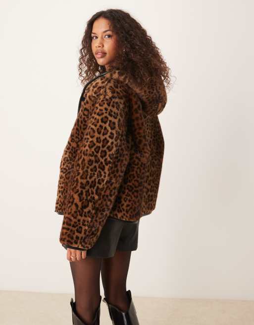 Mango – Wendejacke aus Kunstpelz in Braun mit Leopardenmuster, 4 von 4