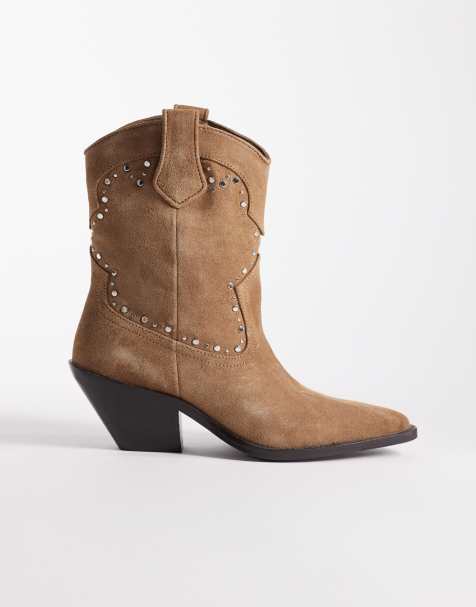 Mango western embellished boots in brown - view 1