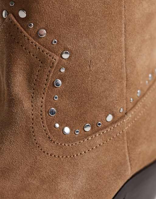 Mango western embellished boots in brown, 3 of 4