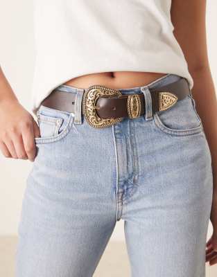 Mango - Western-Gürtel aus Leder in Dunkelbraun-Brown