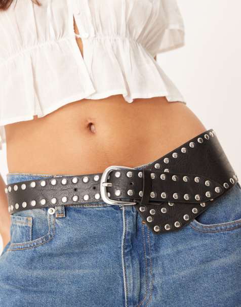 Mango - Western riem met studs in zwart - view 1