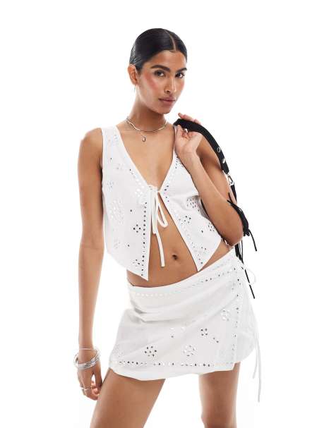 Mango western studded tie front co-ord top in white - view 1