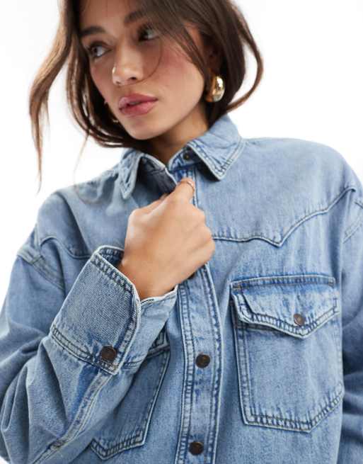 Mango western style denim shirt in light blue ASOS
