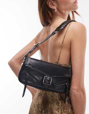 Mango western style shoulder bag in black