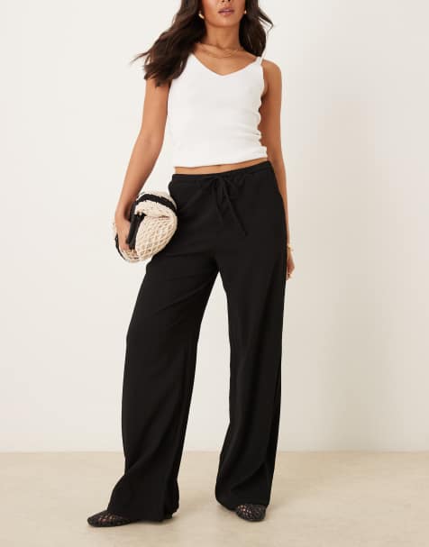 Mango straight leg tie waist trouser in black