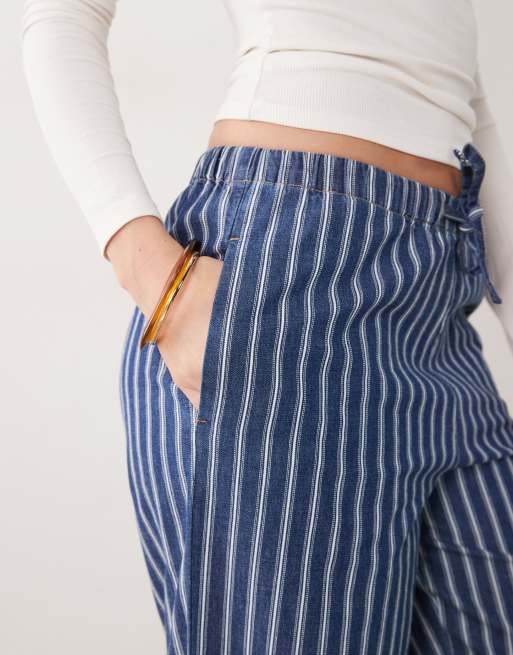 Mango – Wiązane w talii spodnie jeansowe w biało-niebieskie paski z bawełny 100%, 4 z 5