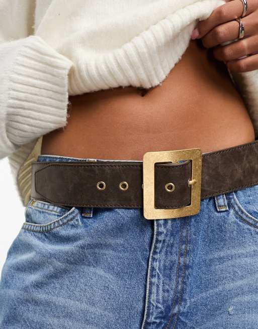 Mango wide belt in brown | ASOS