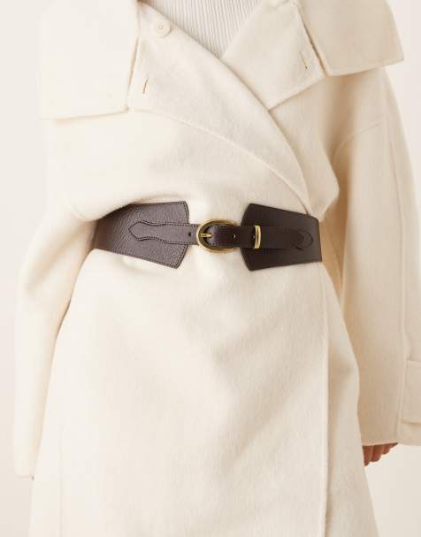 Mango wide buckle detail belt in dark brown - view 1