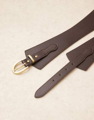 Mango Wide Buckle Detail Belt In Brown