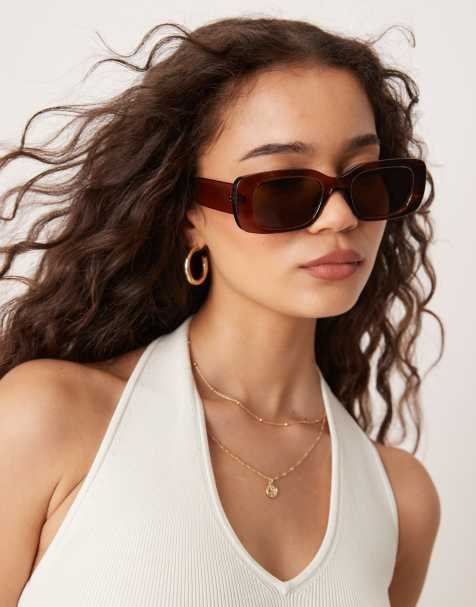 Mango wide frame sunglasses in brown - view 1