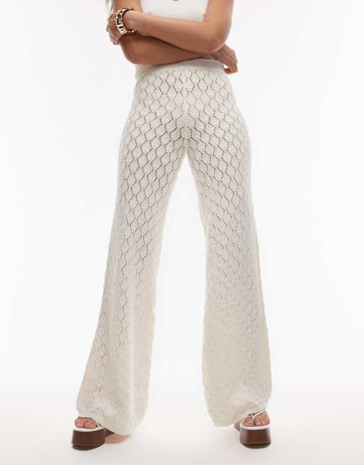 Mango wide leg crochet pants in off-white