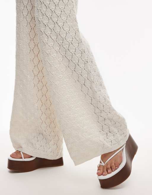 Mango wide leg crochet pants in off-white