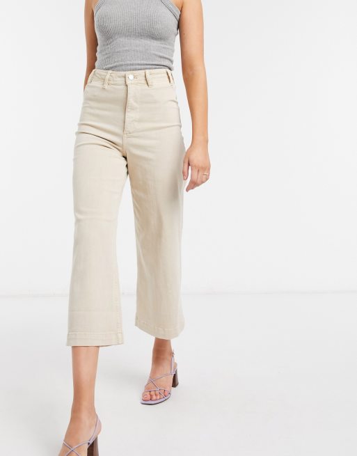 Cream wide 2025 leg cropped jeans