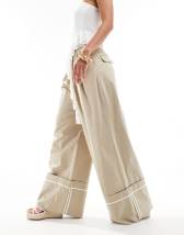 ASOS DESIGN jersey twill wide leg pants in stone