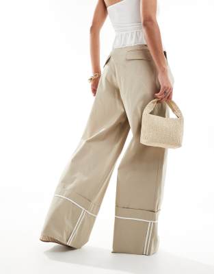 Mango wide leg cuffed pants in tan