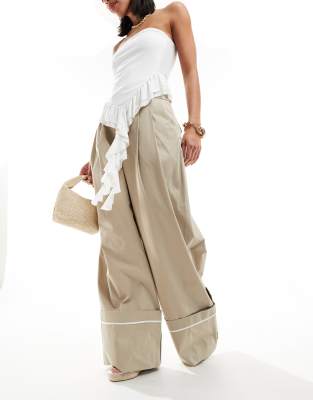 Mango wide leg cuffed pants in tan
