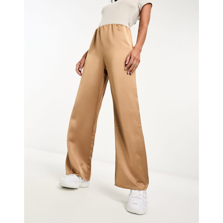 Mango wide leg elastic waist pants in brown