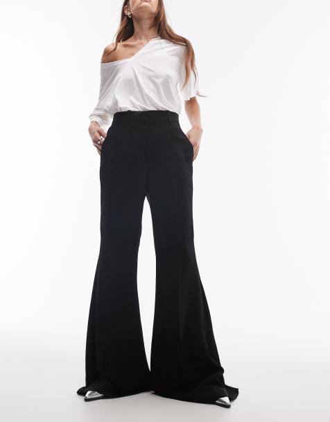 Mango wide leg flare trousers in black