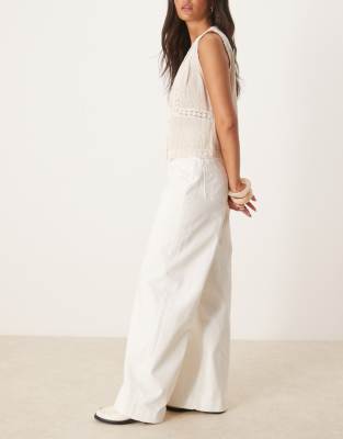 Mango Wide Leg High Waist Pleat Front Jeans In Gold