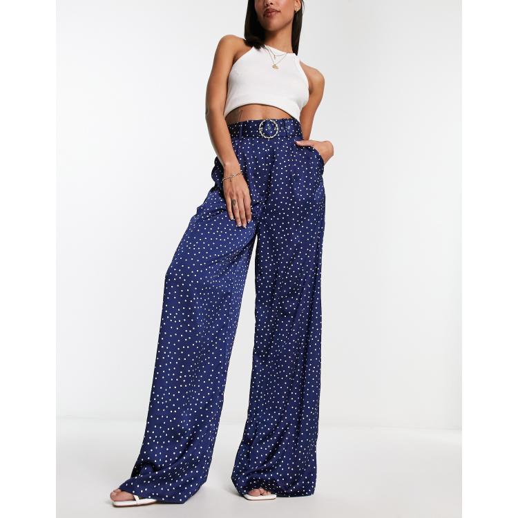 Plus Size Polka Dot Wide Leg Pants High Rise Shirred Waisband