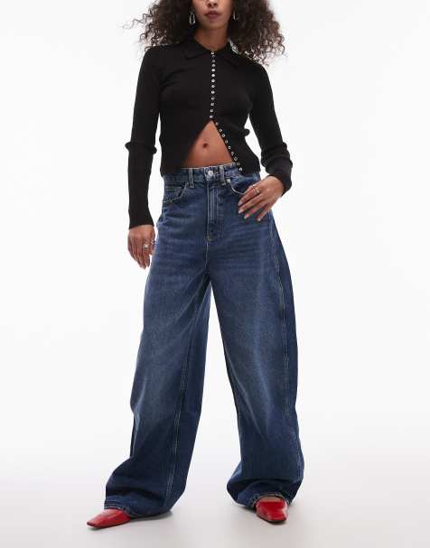 Mango wide leg jean with seam detail in medium blue - view 1