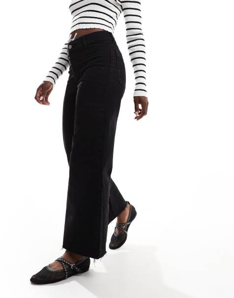 Mango wide leg jeans in black - view 1