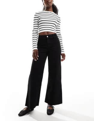 Mango Wide Leg Jeans In Black