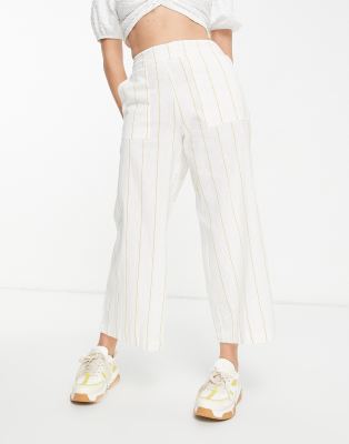 Linen Wide Leg Pants - Stripe