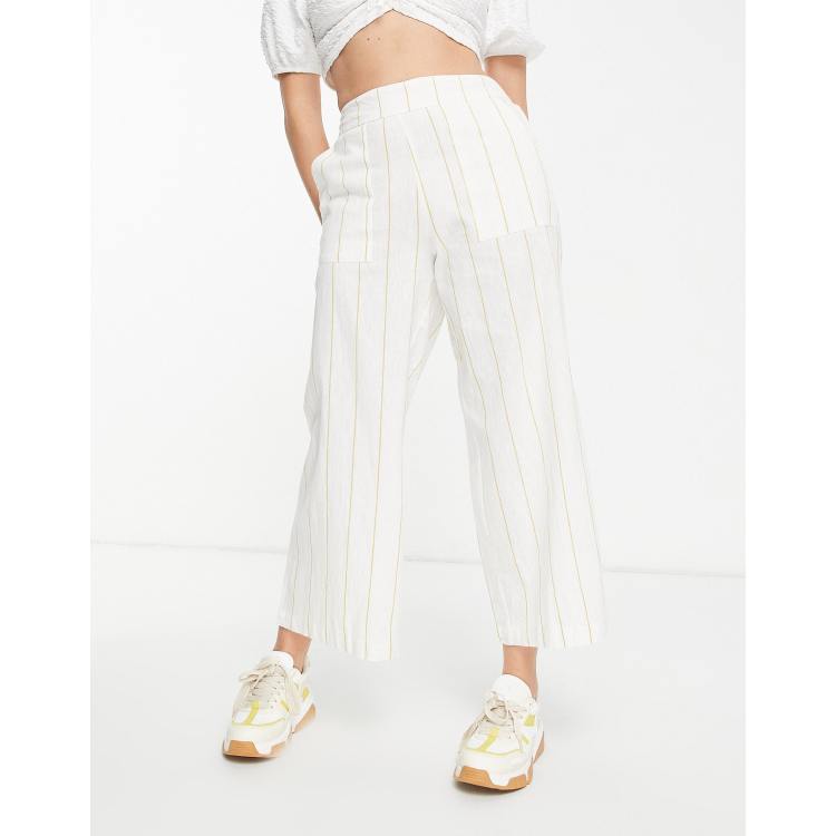 Linen Wide Leg Pants - Stripe