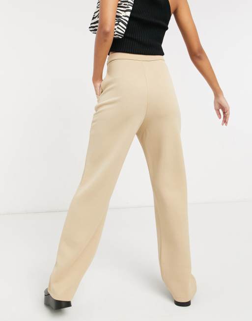 ASOS DESIGN wide leg ponte pant in camel - part of a set